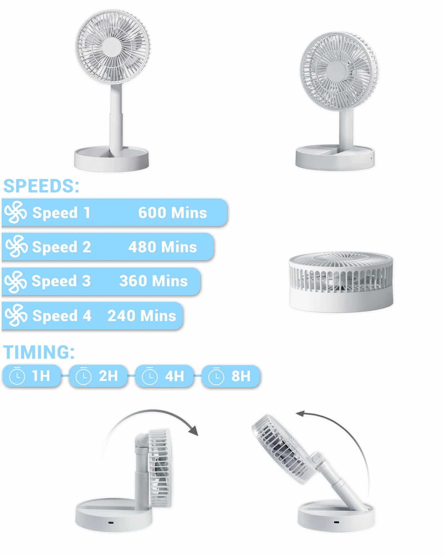 USB Foldable Fan with 4 Speeds